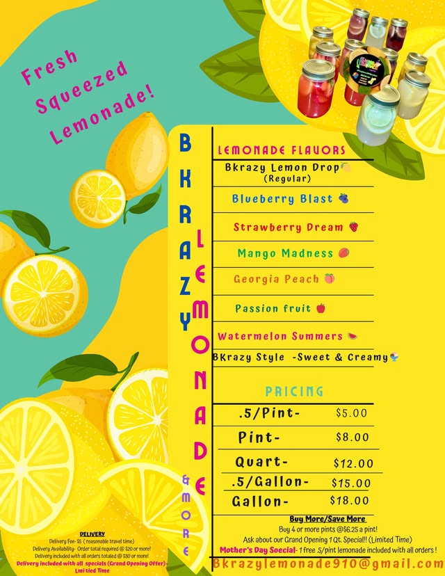 The BKrazy Lemonade flavor menu